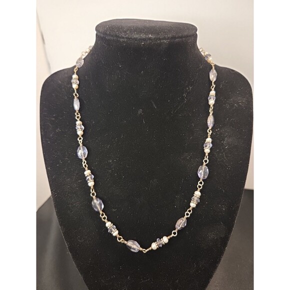 Purple & Silvertone Set Of 2 Necklaces 1, 16" Other 20" & Purple Stone Earrings - Picture 2 of 9